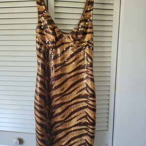 Bodycon Tiger Print Paris dress w/Clear Sequins-Size 4